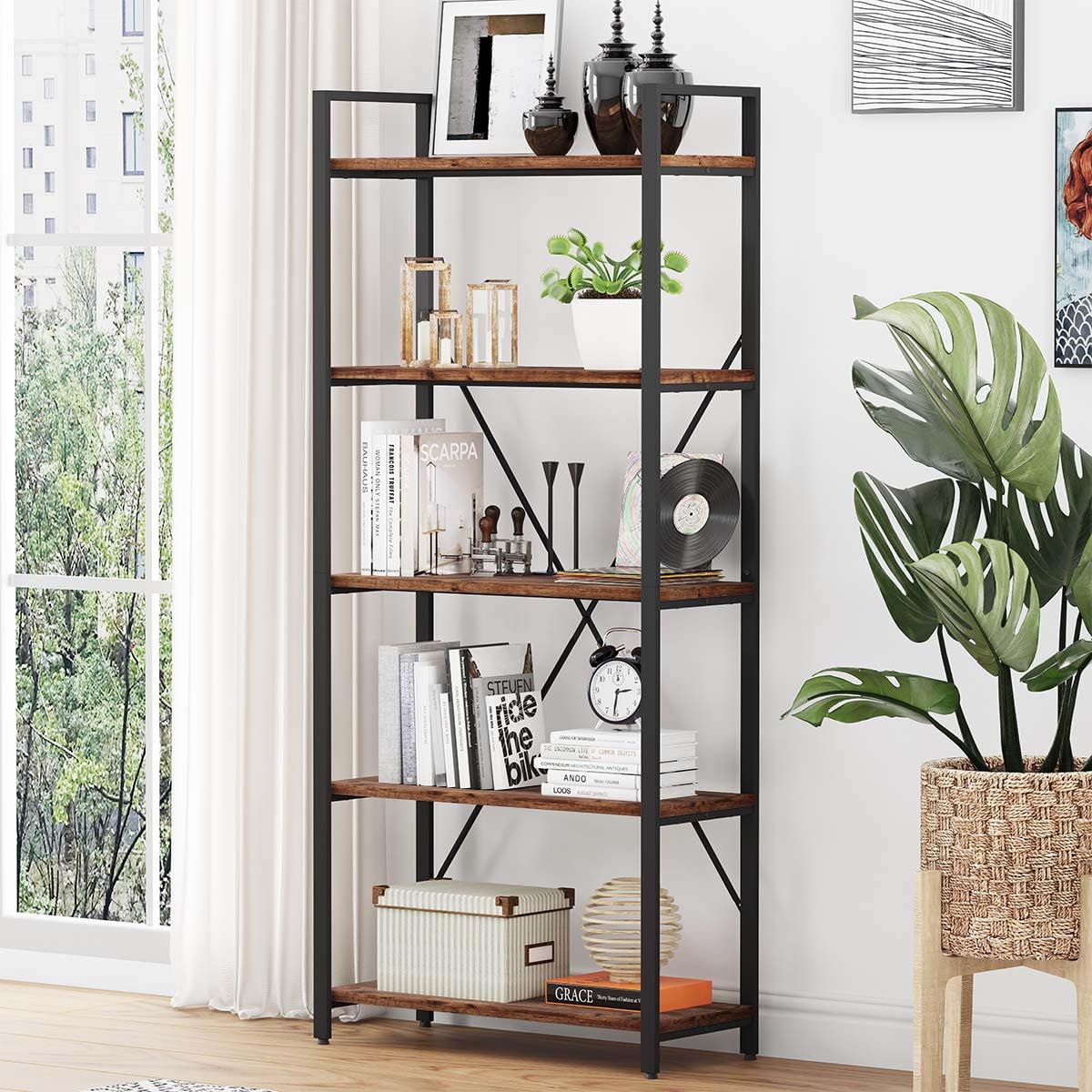 5-Tier Industrial Bookshelf