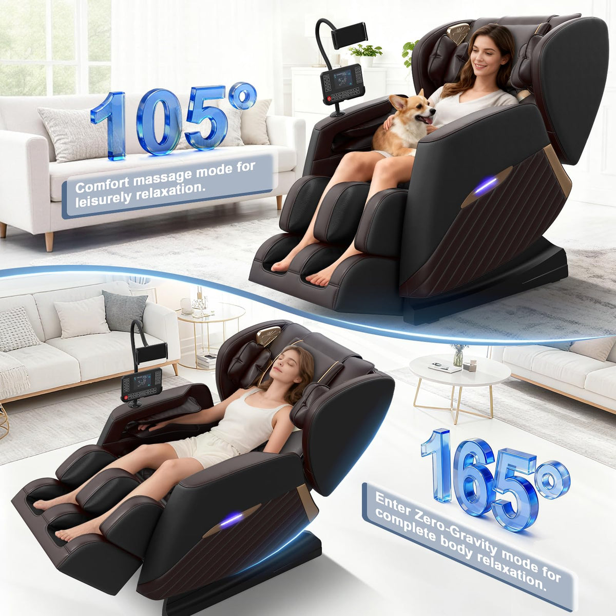 Srfzluxy Zero Gravity Massage Chair Full Body Recliner, 14 Fixed Rollers