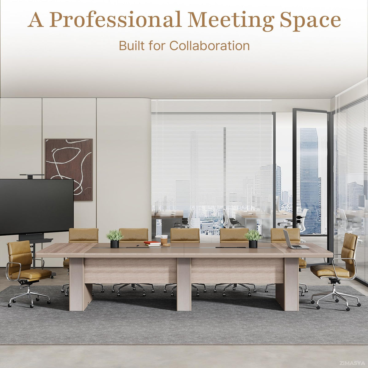 Spacious 12FT Executive Conference Table – Modern Rectangular Boardroom Table with Dual Cable Grommets, 1.6" Thick Top, Seats 10–12, Ideal for Office, Studio, or Training Rooms