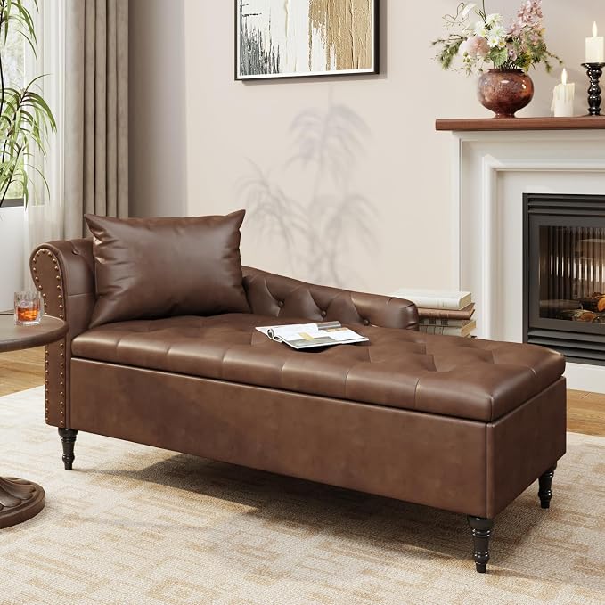 Faux Leather Storage Chaise Lounge