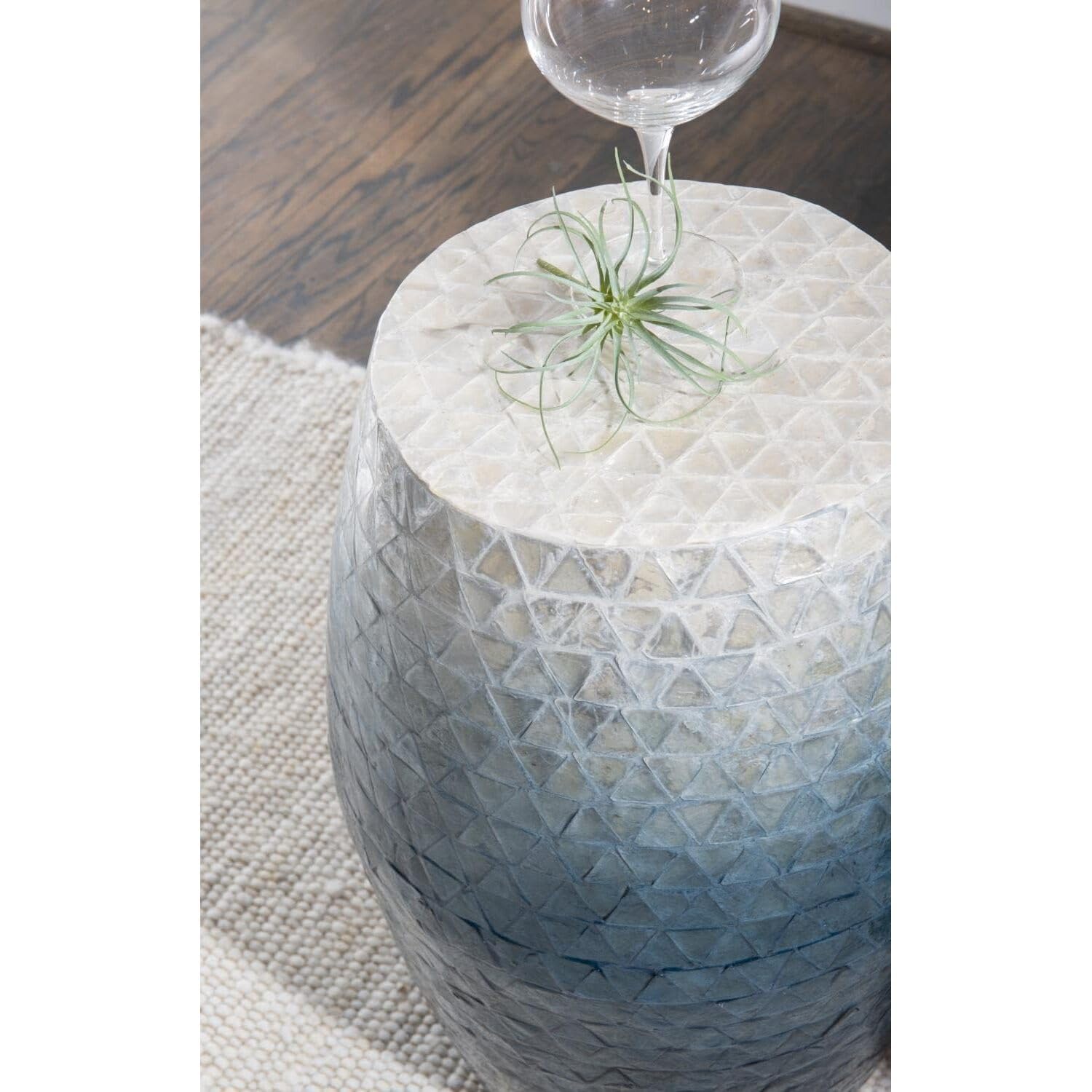 Blue Ombre Capiz Shell Drum Accent Table