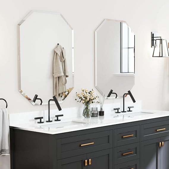 Octagonal Frameless Beveled Wall Mirror (2-Pack)