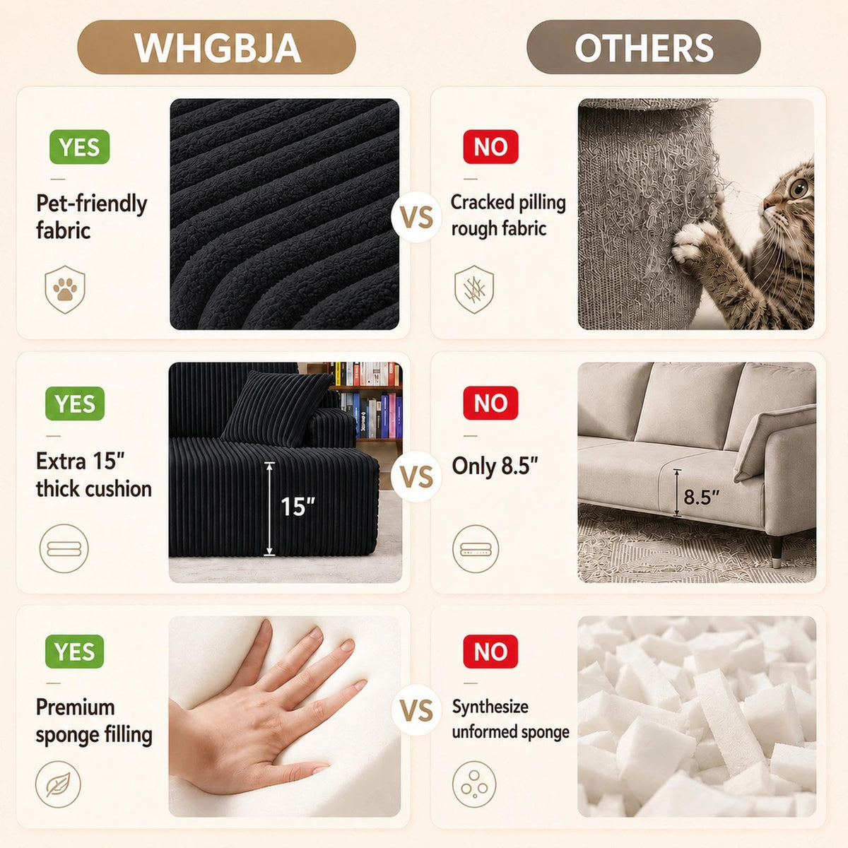 WHGBJA 3 in 1 Sofa Bed Couch for Living Room/Bedroom, Convertible, Modular