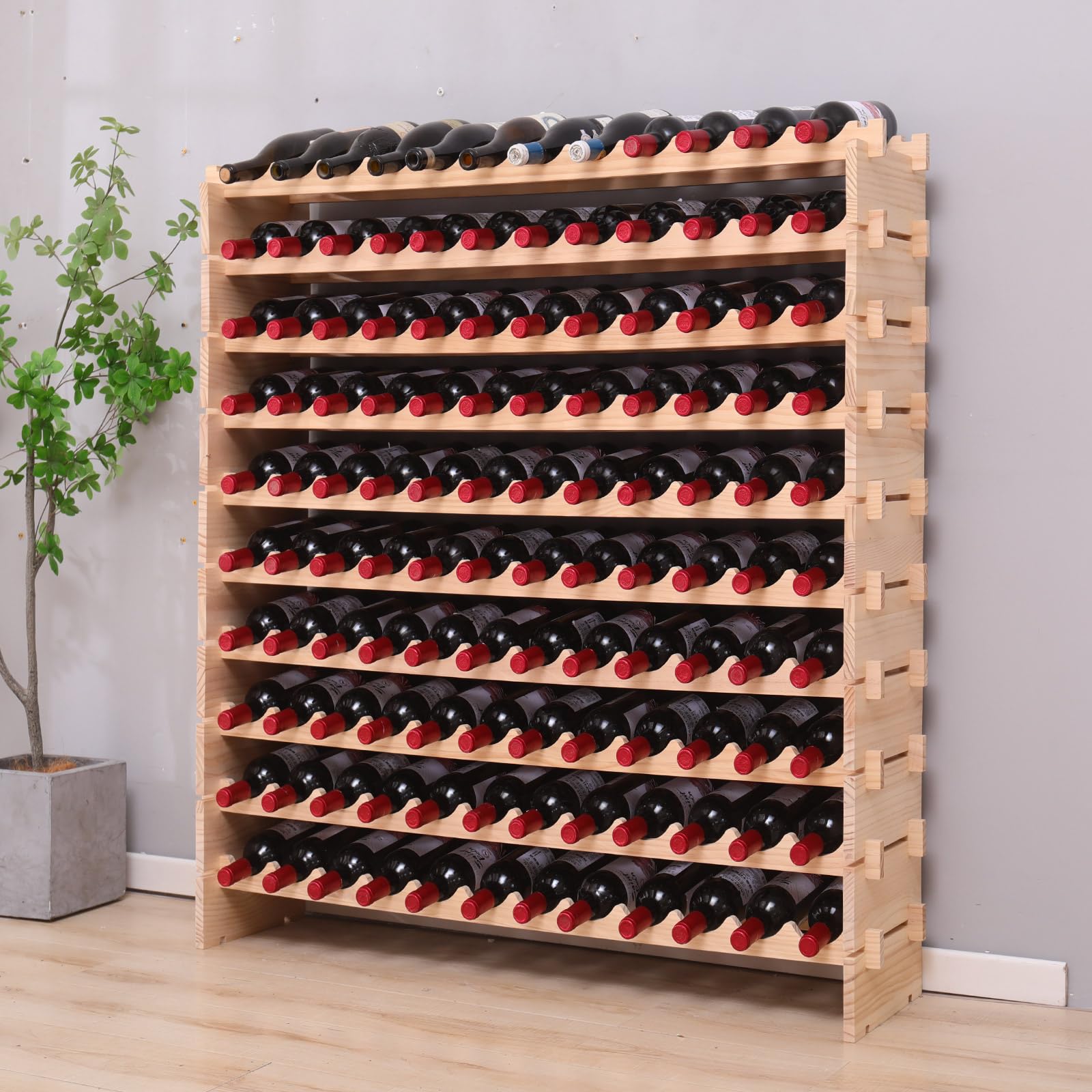 120-Bottle Stackable Pine Wood Wine Rack