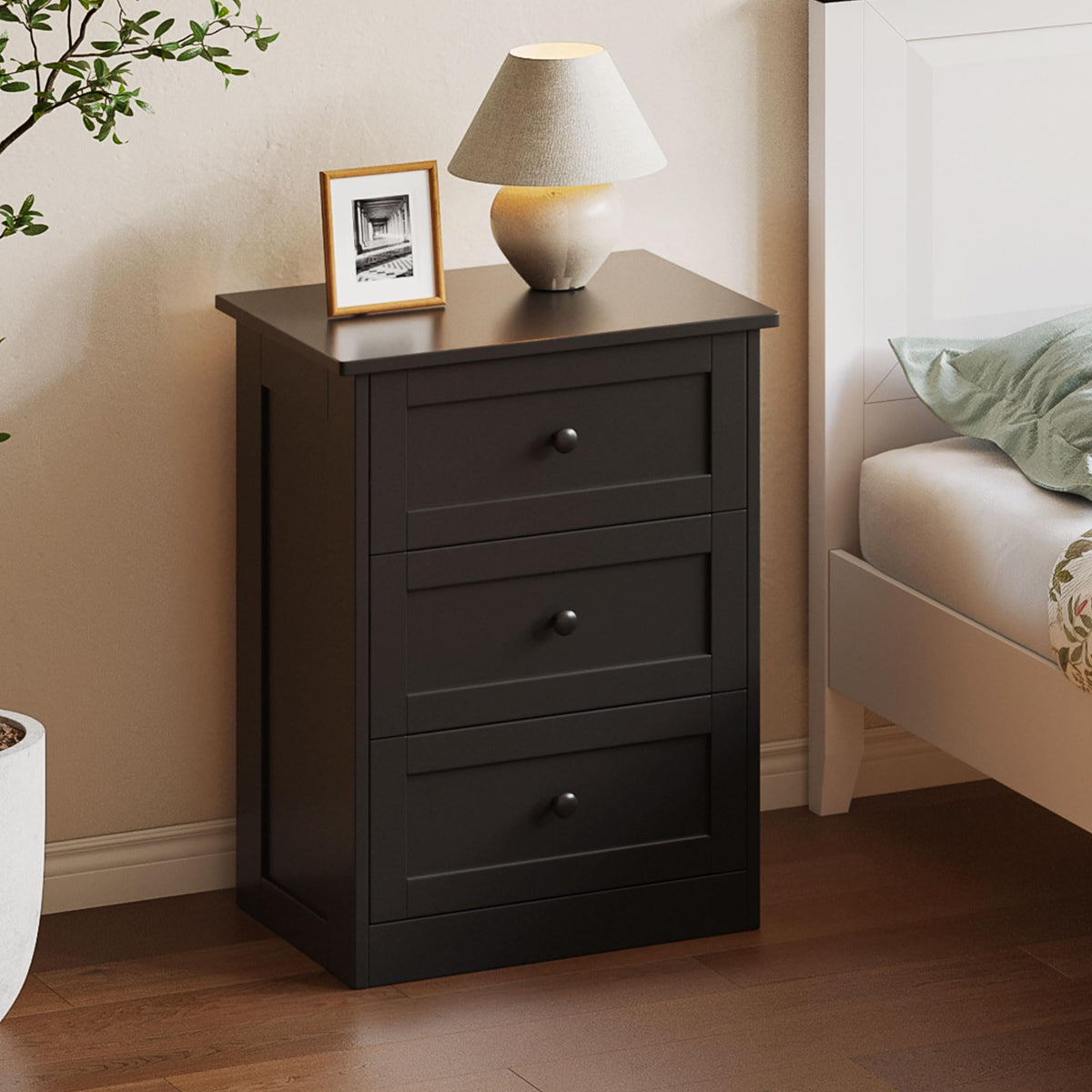 wanan Nightstand Set of 2 with Hidden Drawer, Black