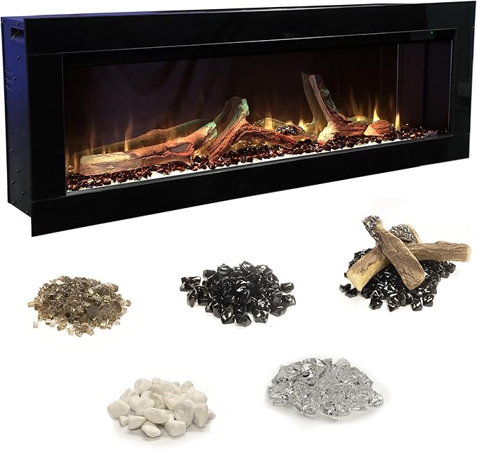 Linear Electric Fireplace Insert with Hidden Vent & Real Log Option