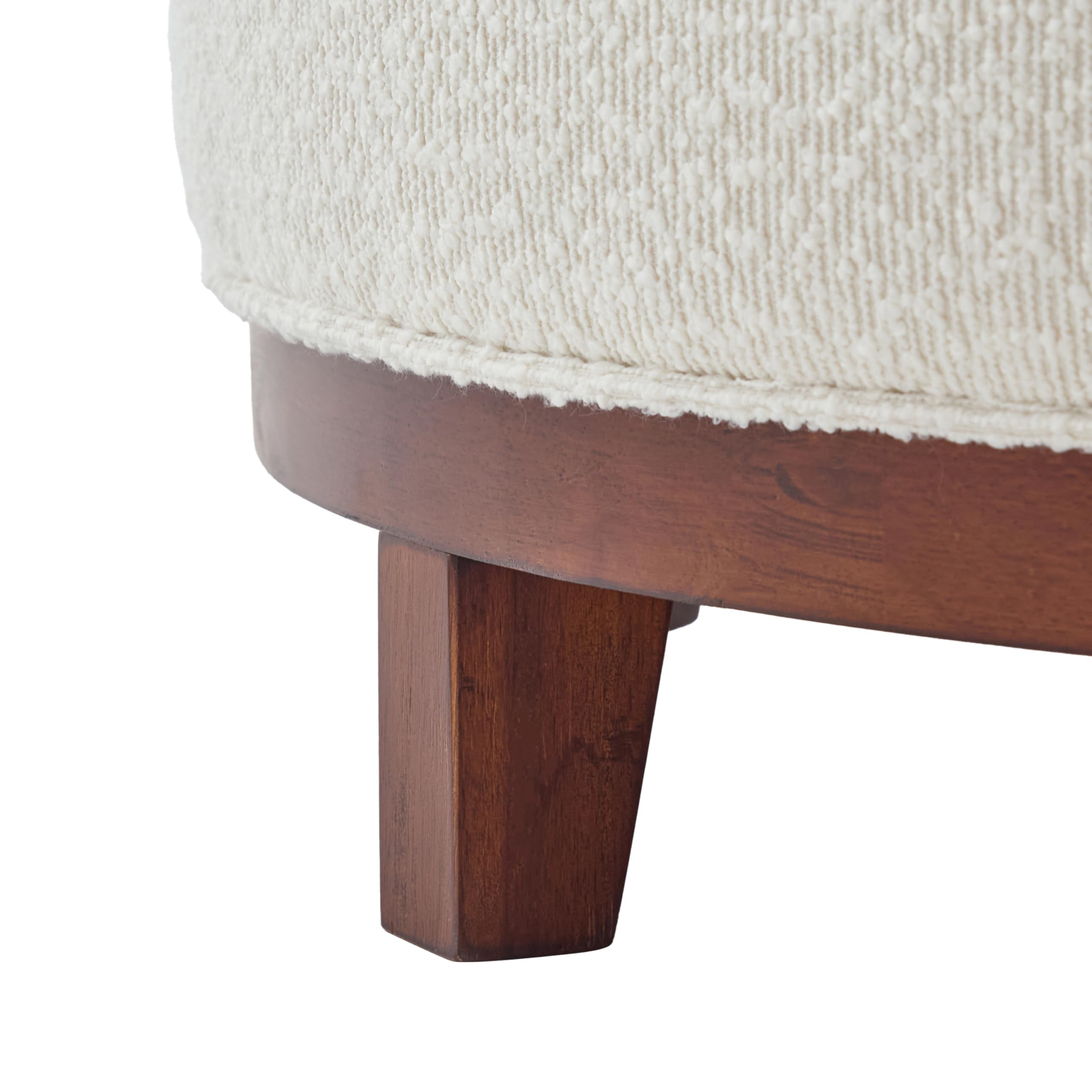 Christopher Knight Home Inla Modern Round Ottoman with Storage for Living Room, Lift-Lid Storage Ottoman Coffee Table, Boucle Upholstered Ottoman Foot Rest, Wooden Toy Box Storage, Light Beige+Brown