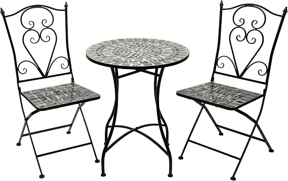 3-Piece Mosaic Bistro Set – Folding Chairs & Patio Table