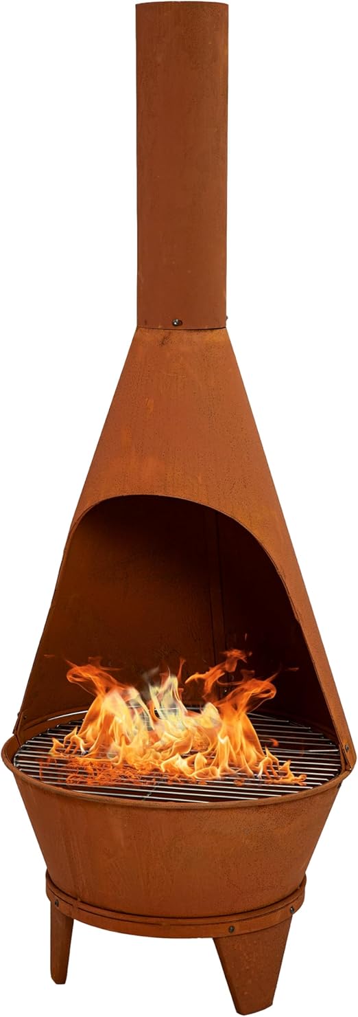 Large Chiminea Outdoor Wood-Burning Fireplace with Grill Grate