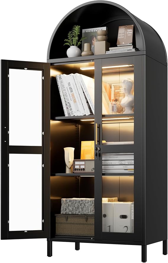 Tall Arched Display Cabinet with Glass Doors