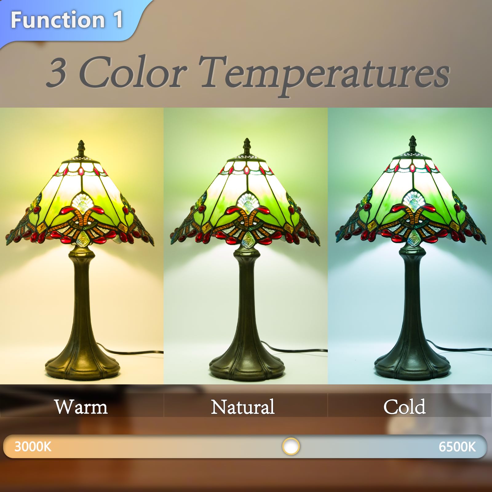 JHuiLap 12 Inch Tiffany Style Table Lamp, Baroque Stained Glass Lamp with Remote Control, Stepless Dimmable & 3 Color Temperatures, Desk Lamps for Bedroom Farmhouse Bedside Nightstand Bedside（Green