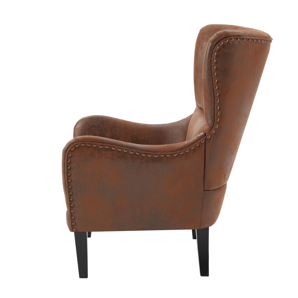 Christopher Knight Home Elber Mid-Century Modern Wingback Accent Chair Set of 2, Faux Suede Fabric Upholstered Club Chairs Set with Cushions, Wooden Comfy Reading Chair for Bedroom Living Room, Brown