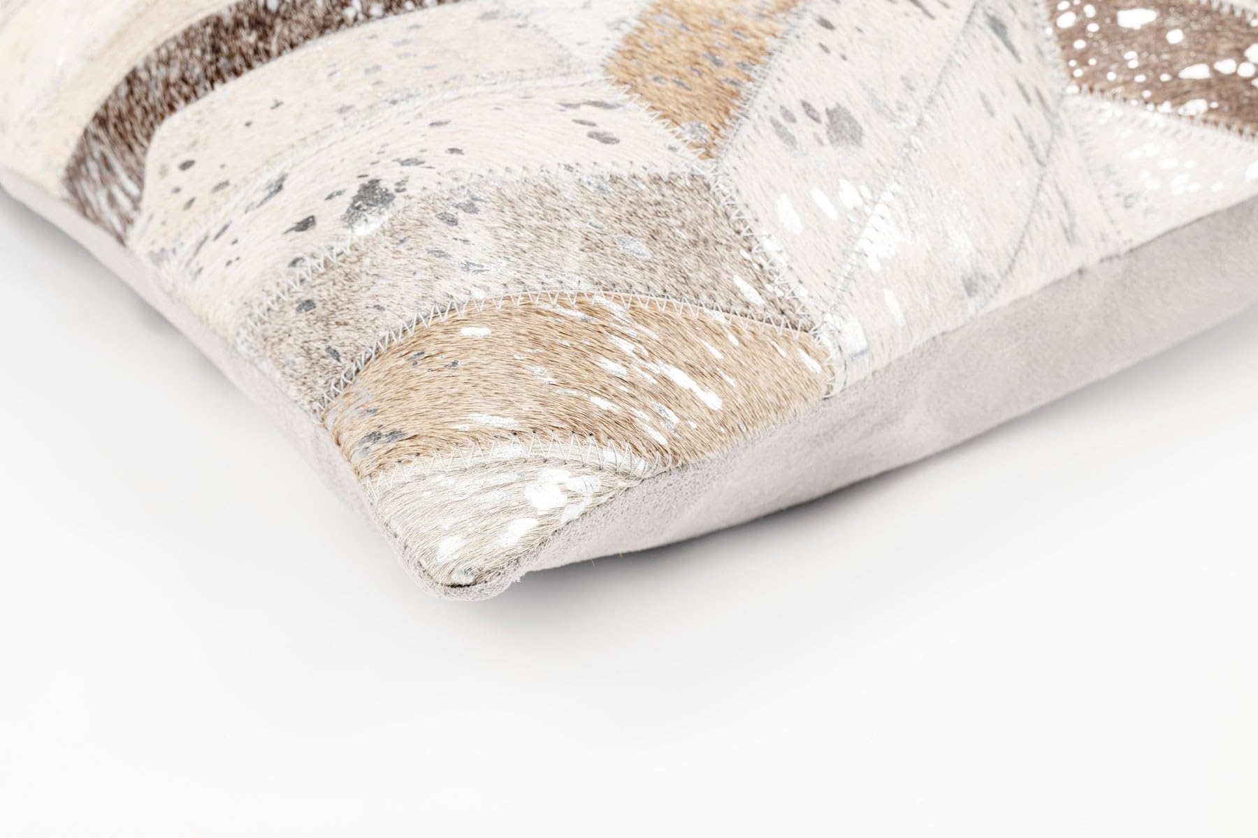 Cowhide Leather Patchwork Throw Pillow with Insert