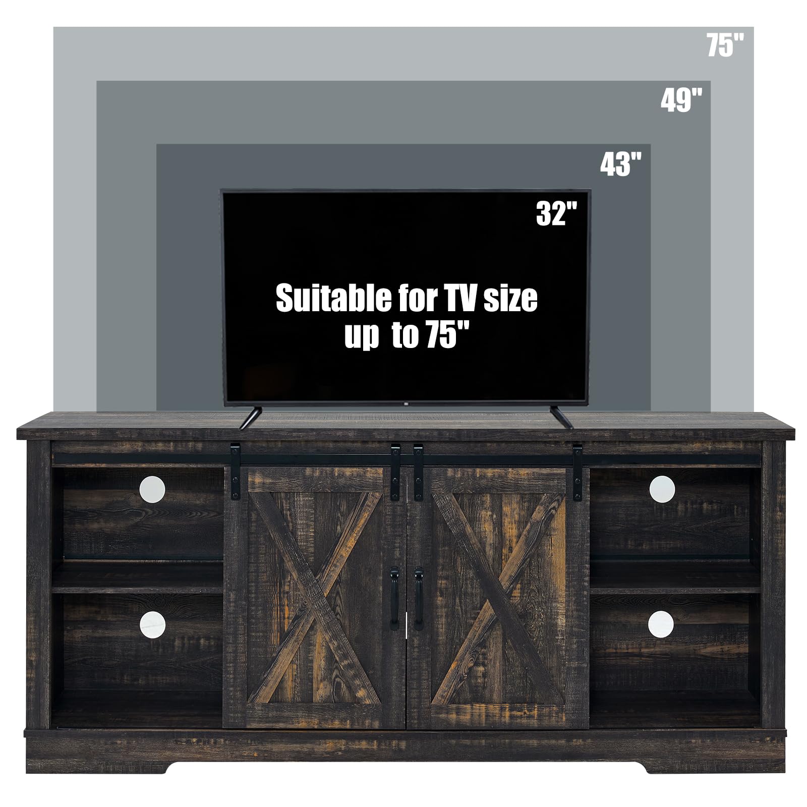66" Farmhouse TV Stand with Sliding Barn Door