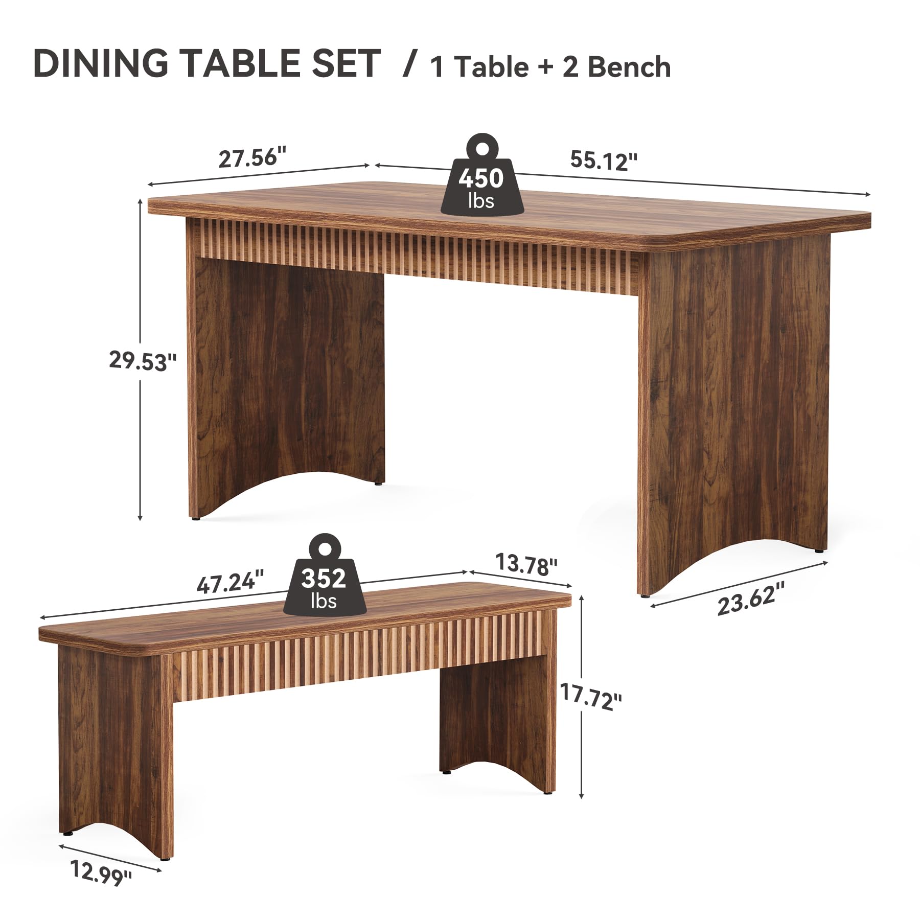Farmhouse Dining Table Set with 2 Benches