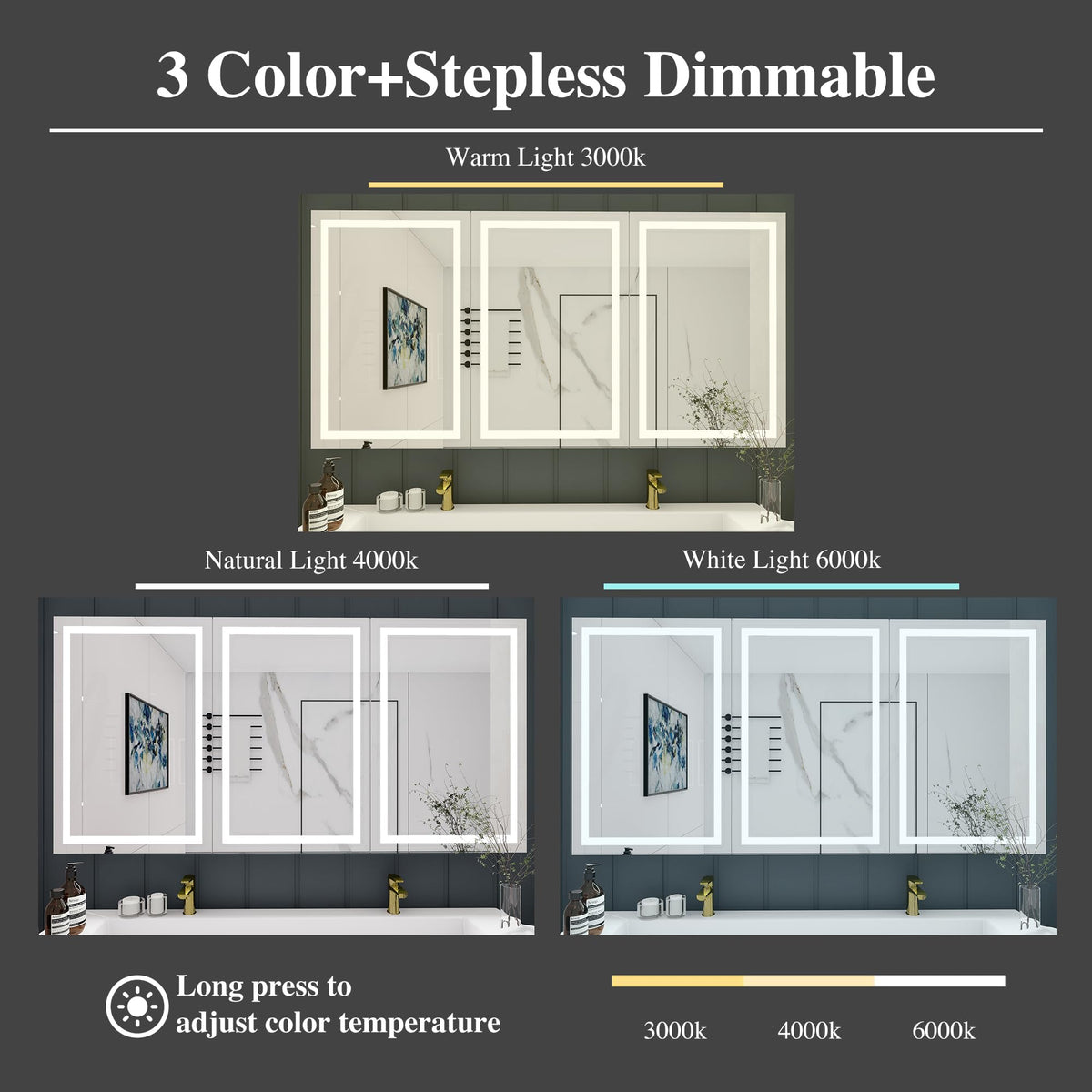 LEDMyplace 72 X 30 Inch LED Lighted Bathroom Mirror Medicine Cabinet, Double Sided Mirror On/Off Switch Hector Style for Bedroom, Living Room, Powder Room, Dressing Room, Hair Saloon