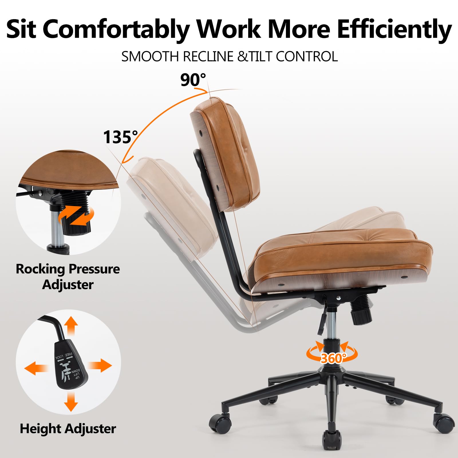 Armless Swivel Office Chair with Wheels