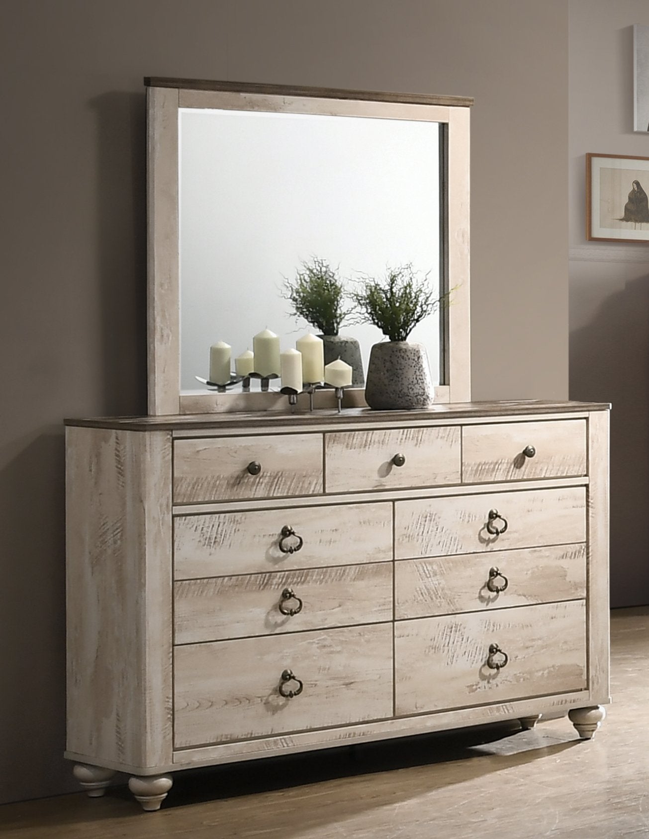 Roundhill Furniture Amerland Contemporary White Wash Finish 6-Piece Bedroom Set,