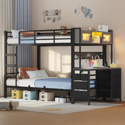 Twin Over Twin Bunk Bed with Desk & LED Light