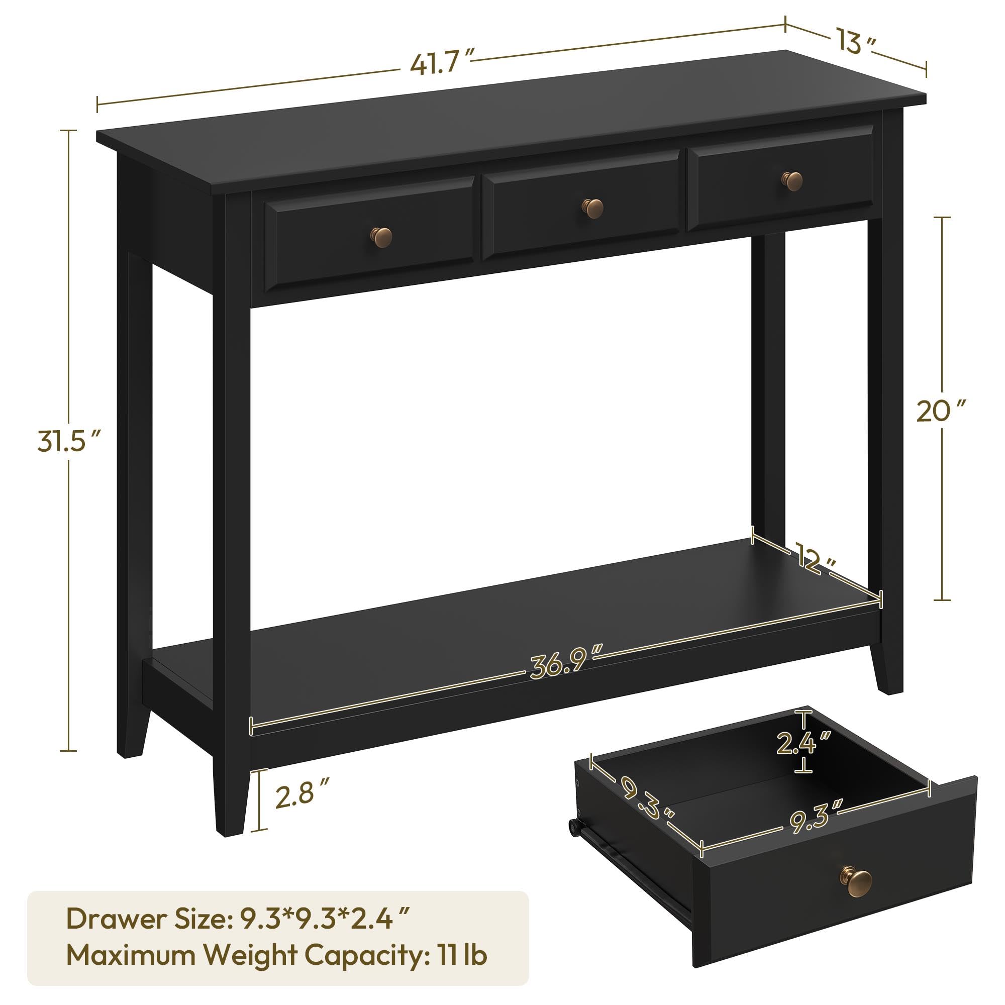 Console Table with 3 Drawers & Storage Shelf