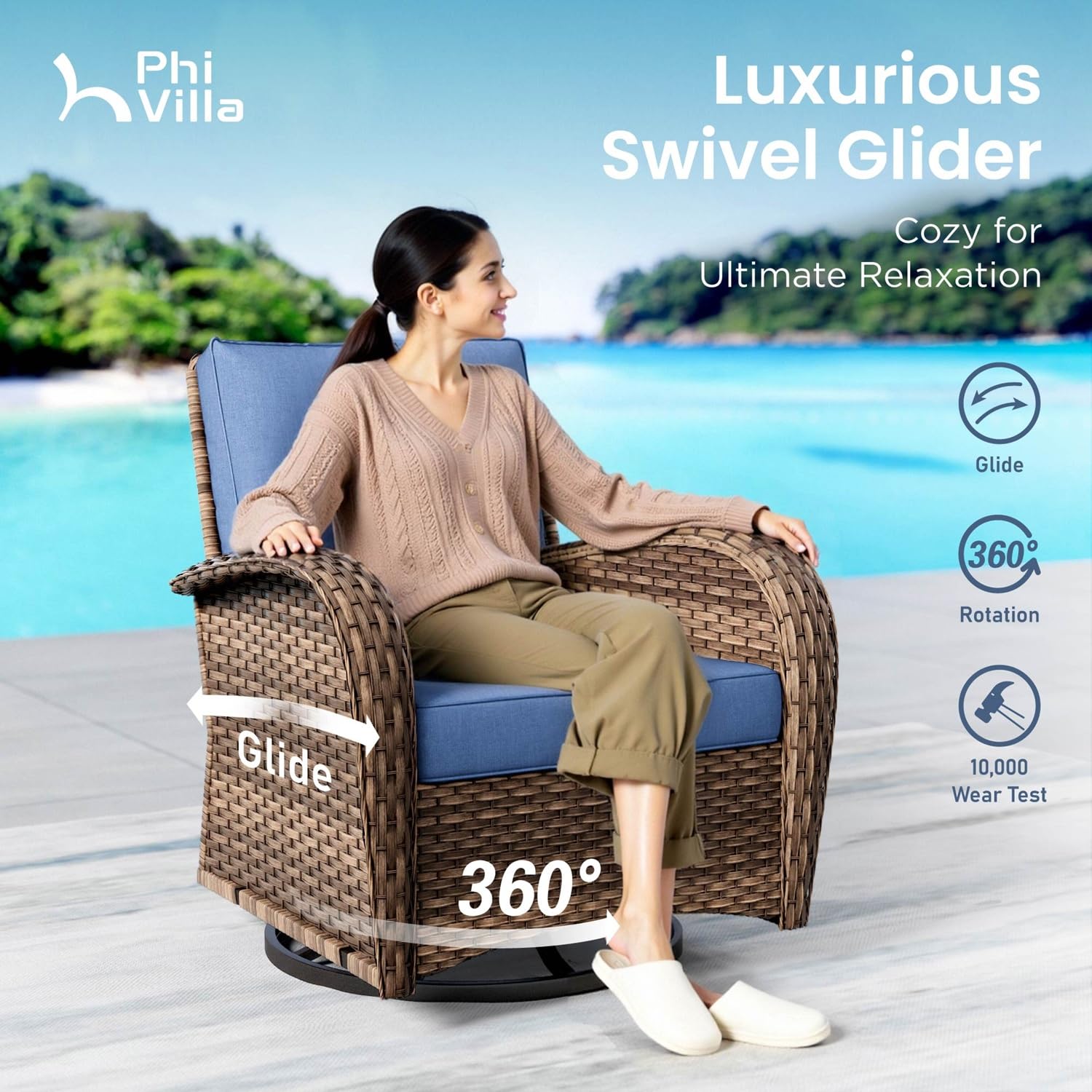 Wicker Patio Conversation Set with Swivel Chairs & Ottomans