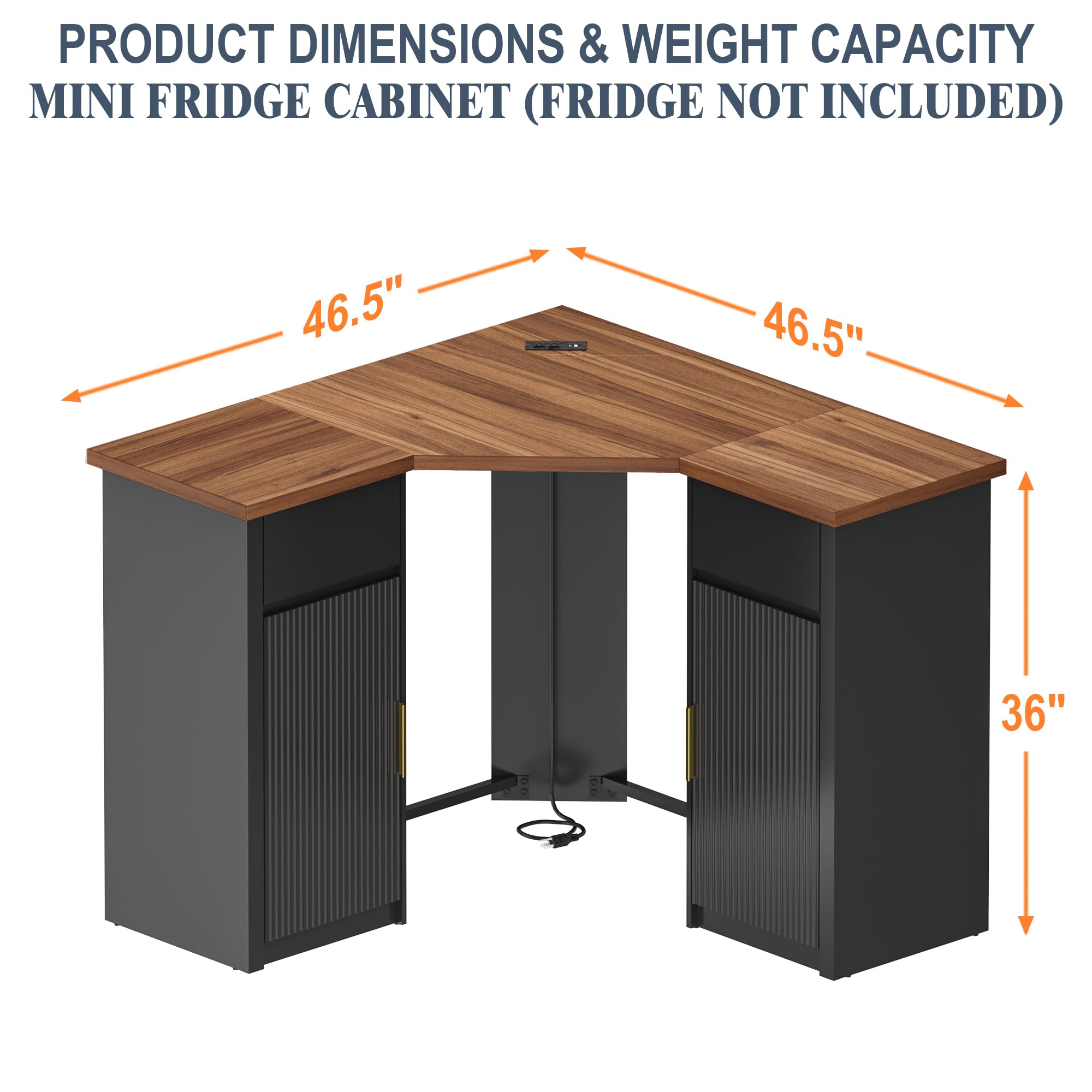 Corner Bar Cabinet with Fridge Space & Storage