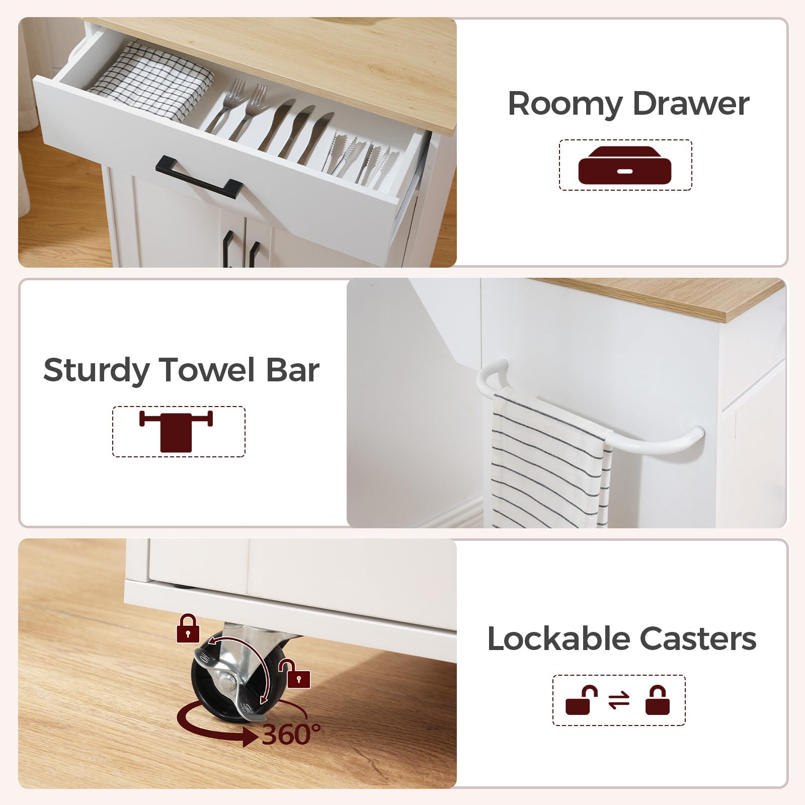 Kitchen Island Cart with Drop Leaf & Folding Countertop
