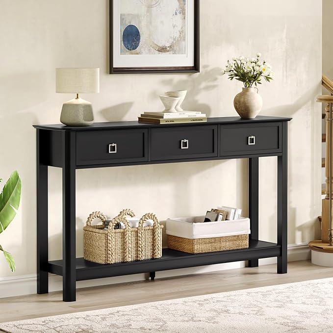 Console Table with 3 Drawers & Open Shelf