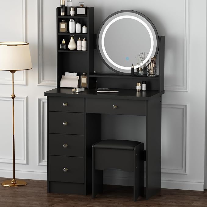 Black Lighted Makeup Vanity Set