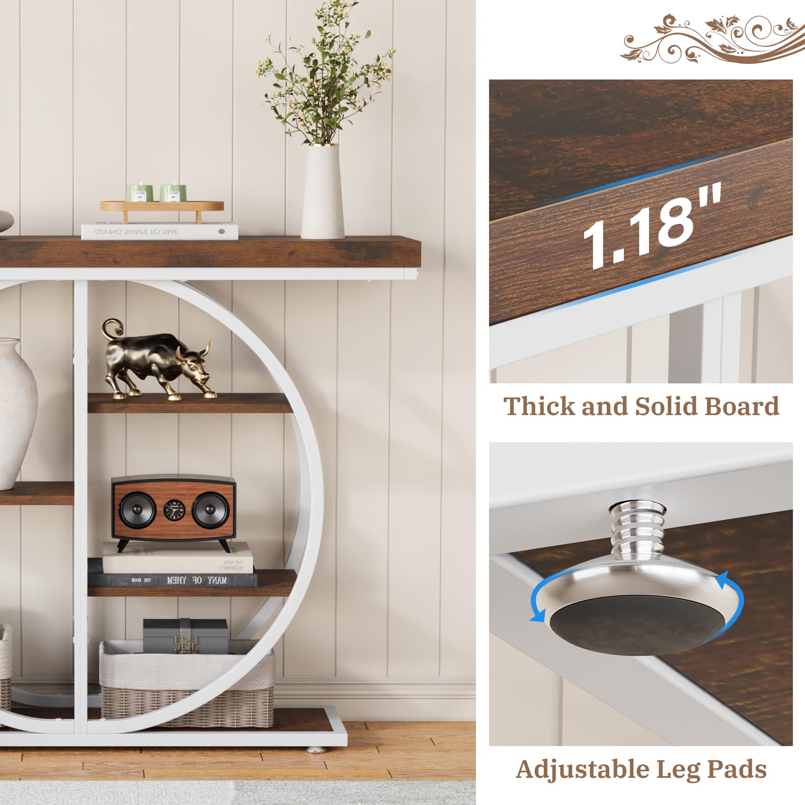 5-Tier Industrial Console Table with Storage Shelves