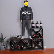 FDHUIJIA Wine Rack Cabinet countertop Wooden Stackable Storage Retro Cube freestanding Floor Wine Bottle Holder Stand(96BottleBlack)