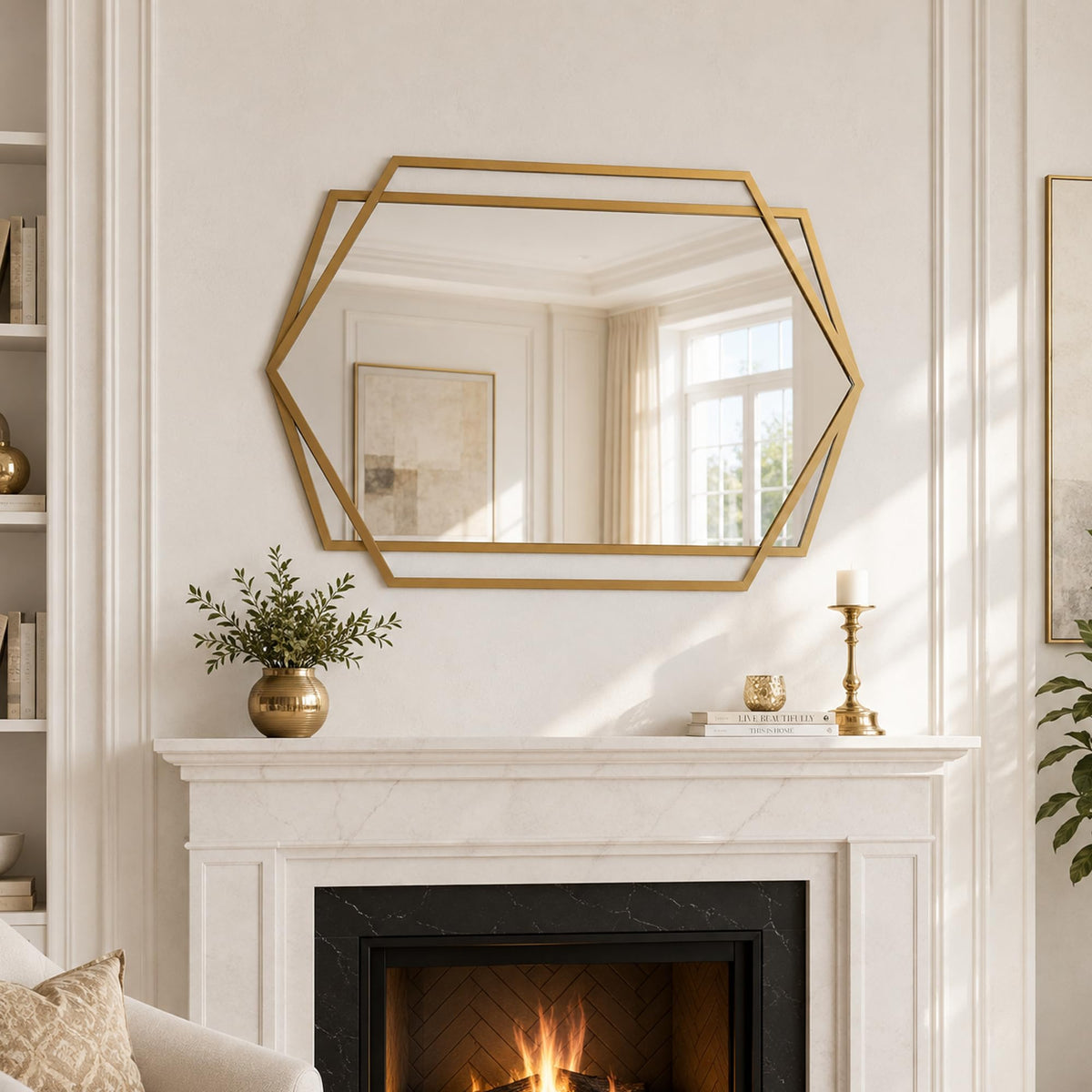 Matte Gold Hexagon Wall Mirror