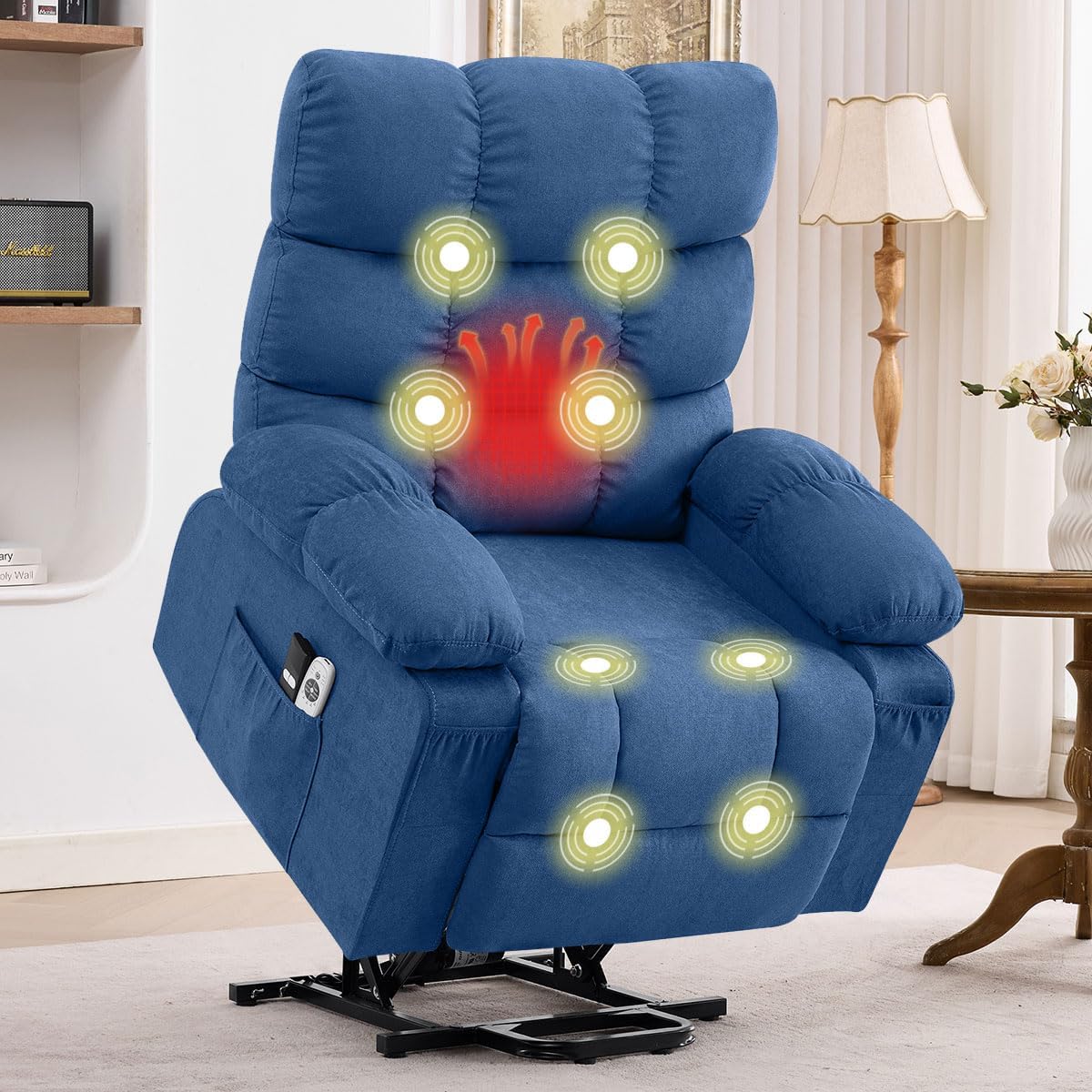 BOSMILLER Electric Power Lift Recliner Chair Sofa with Massage and Heat for Elderly,Lift Chair with Cup Holders Side Pockets for Living Room