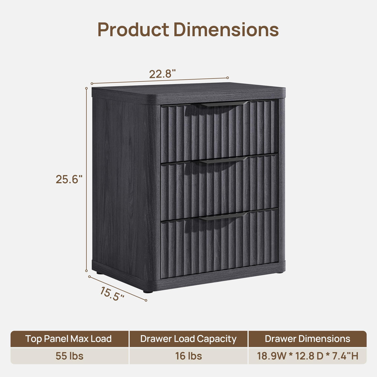Fluted 3-Drawer Nightstands, Set of 2