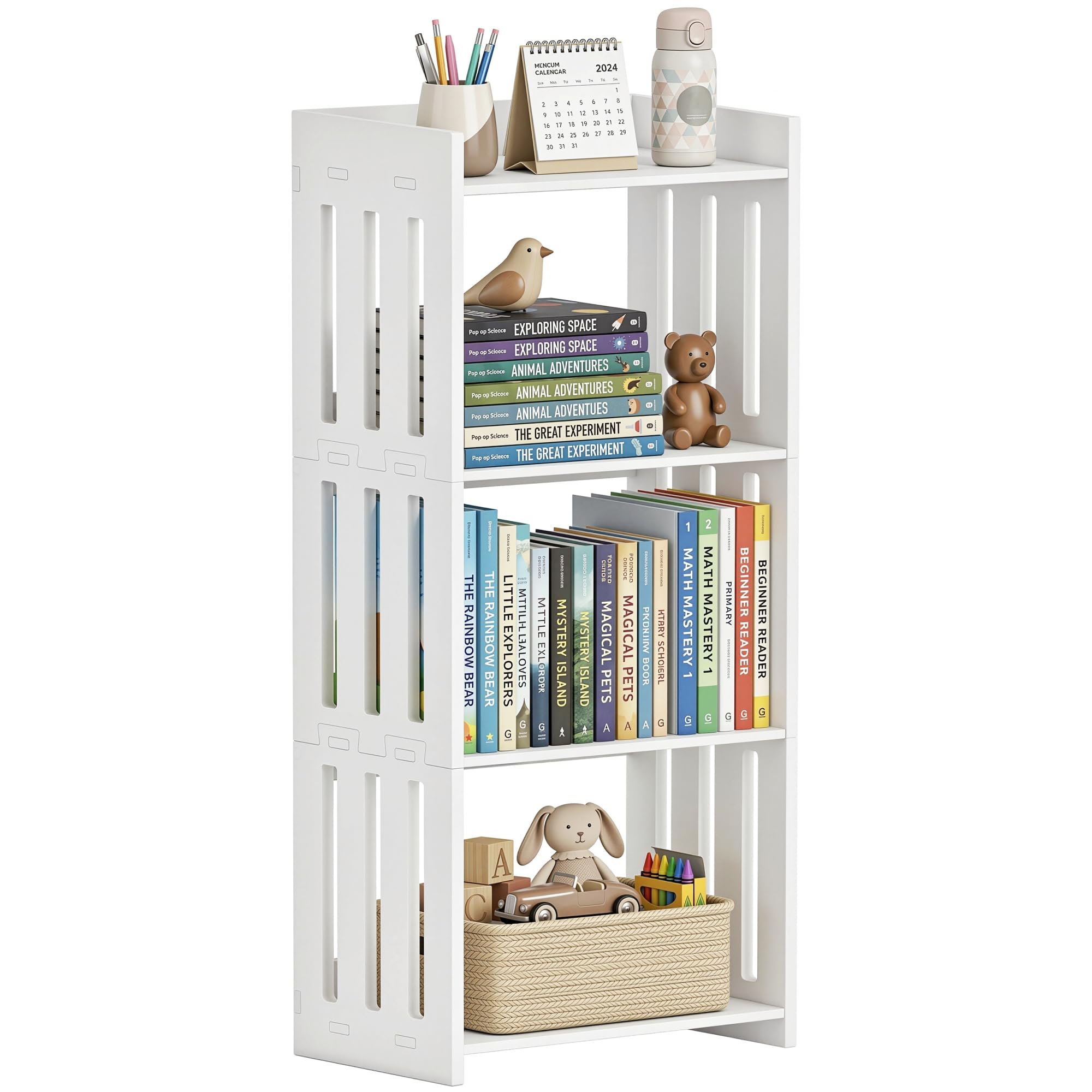 HAYOFAMY Bookshelf, Bookcase for Small Spaces, 4 Tier Shelf White Book Organizer Storage Display Rack for Kids Room, Living Room, Office, Bedroom and Bathroom