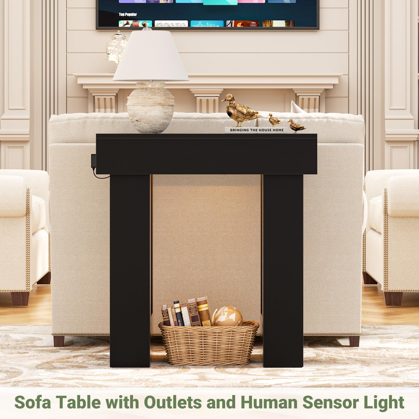 Unikito 32" Entryway Table with Socket and Sensor Light, Narrow Console Table with Storage Behind Couch, Farmhouse Entryway Table for Hallway, Behind the Couch, Living Room, Foyer