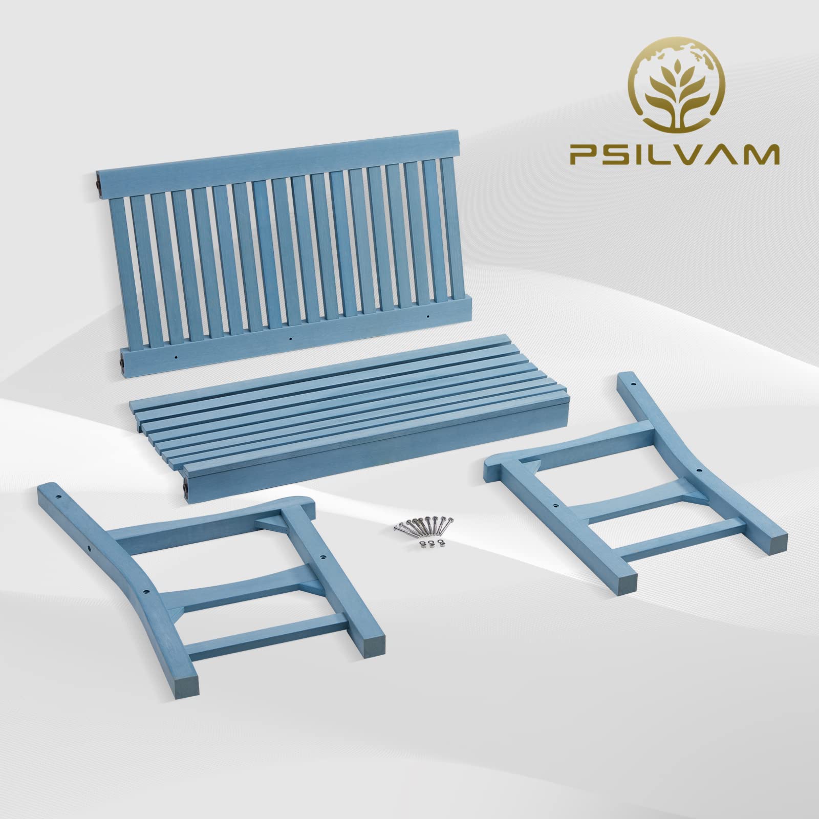 Psilvam Garden Bench, 2-Person Poly Lumber Patio Bench, All-Weather Outdoor Bench that Never Rot and Fade, Memorial Bench, Suit for Garden, Porch and Park(Blue)