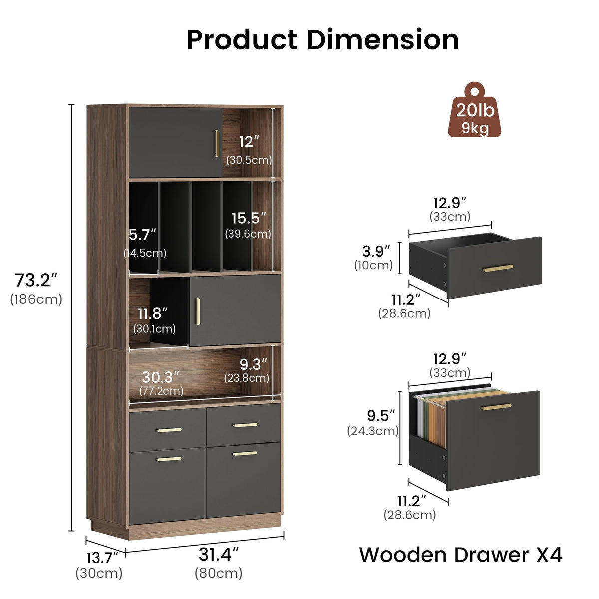 Tall Bookcase with File Drawers