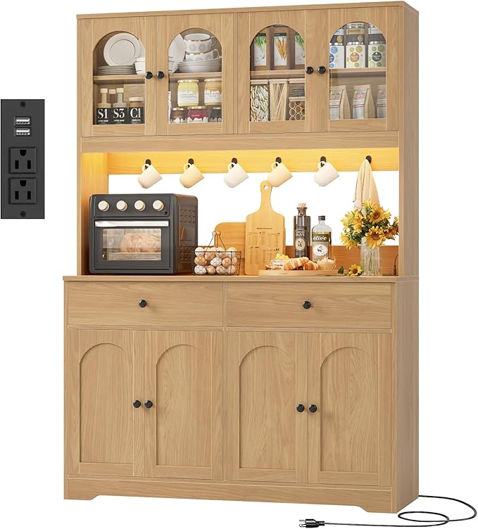 LED Kitchen Pantry Cabinet with Power Outlet