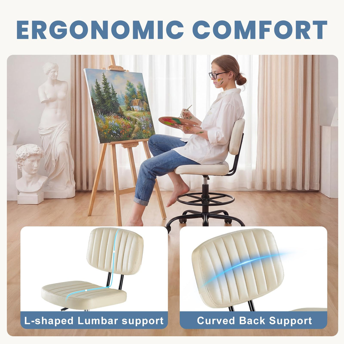DUMOS Armless Drafting Chair, Standing Desk Chair, Rolling Stool