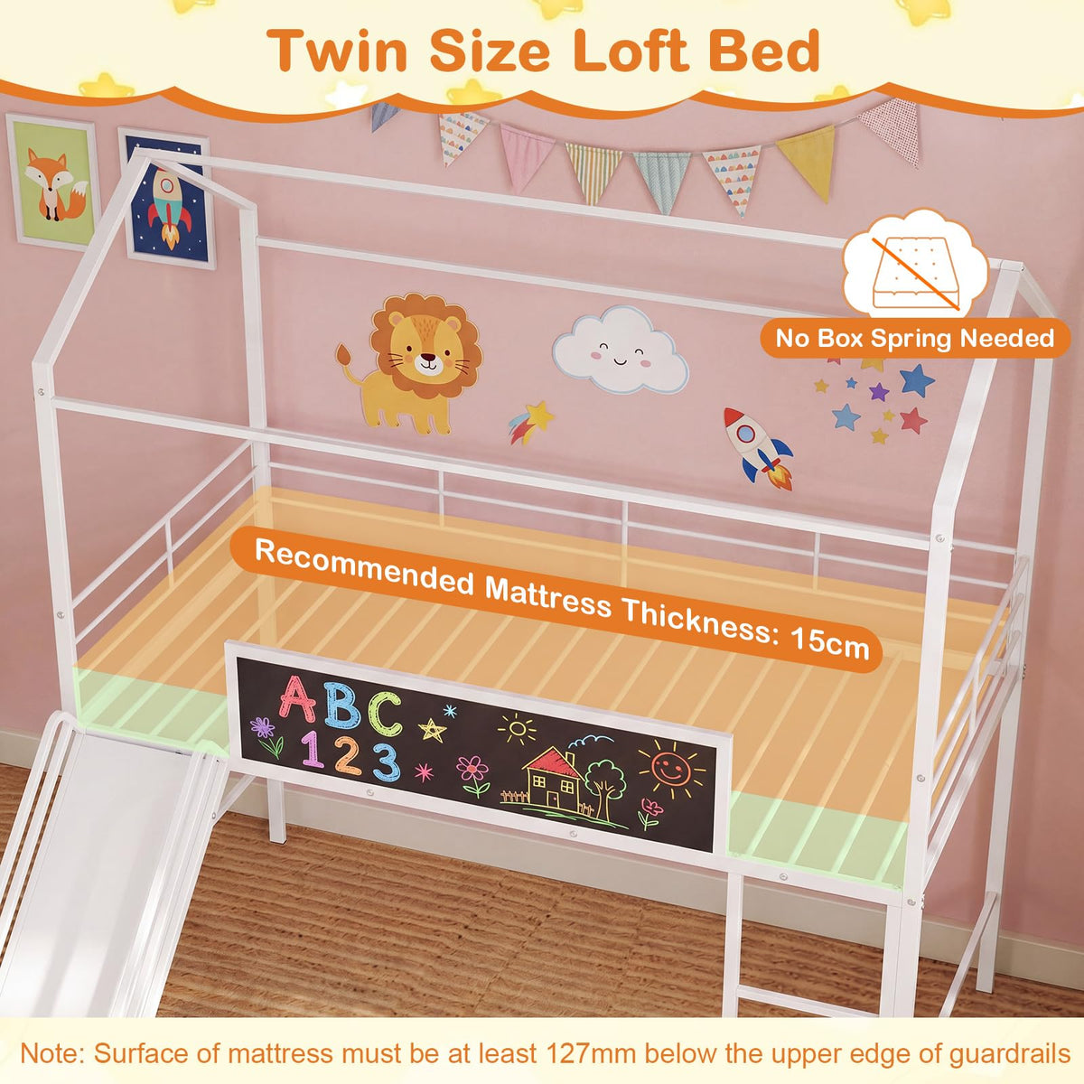 Twin House Loft Bed with Slide