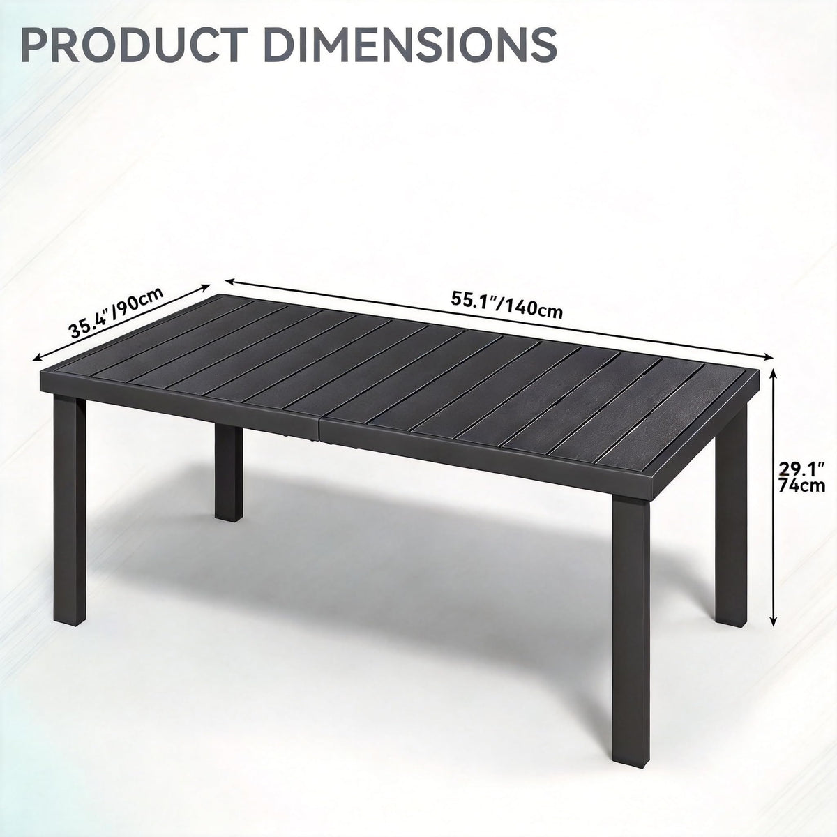 DWVO Outdoor Dining Table for 6, 55 Inch Rectangular Patio Dining Table, Aluminum Frame Outdoor Table with Poly Lumber Tabletop, Black Patio Table for Backyard Garden Lawn Deck