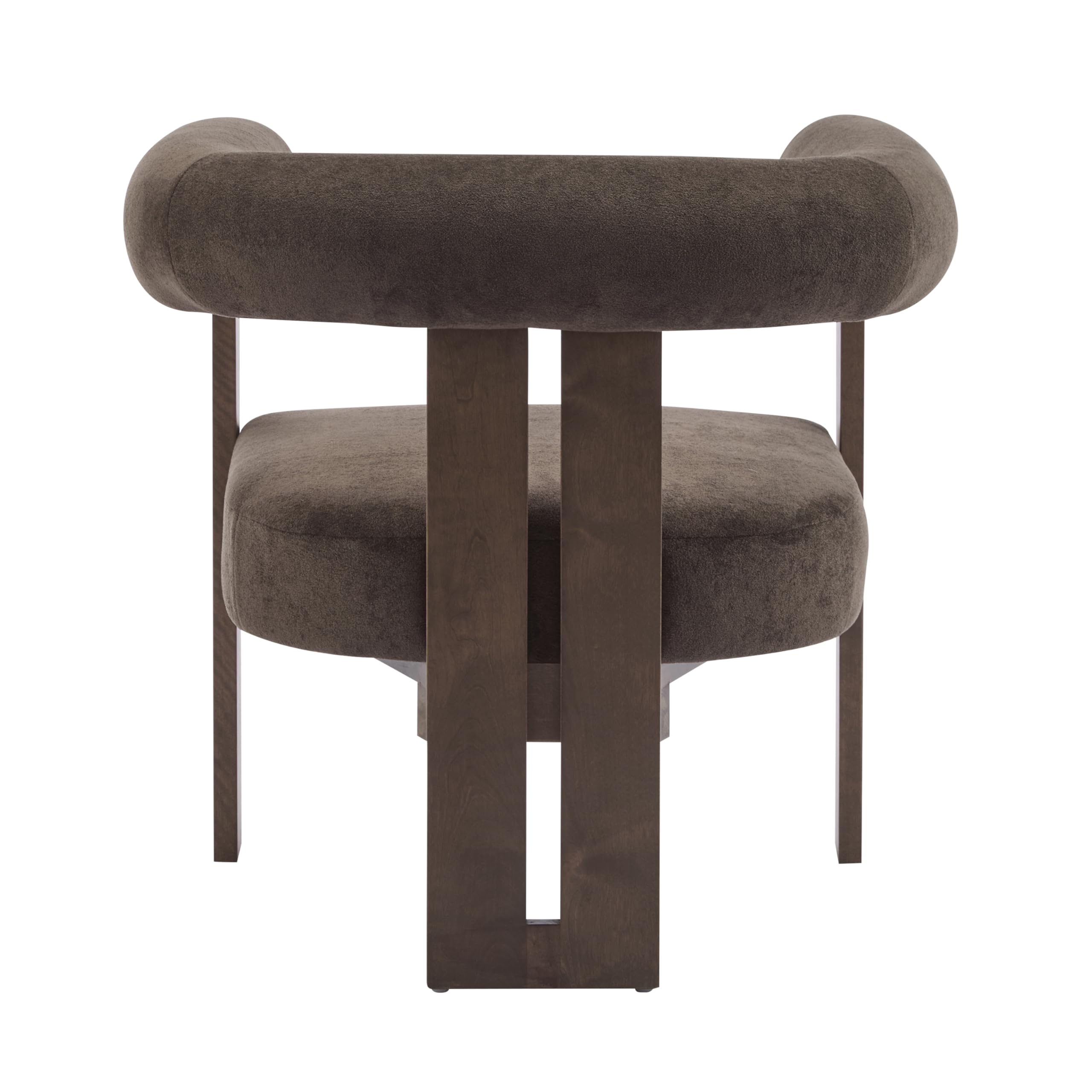 Christopher Knight Home Rones Modern Velvet Upholstered Accent Chair, Wooden Living Room Club Chair with Curved Backrest, Minimalist Bedroom Comfy Reading Chair, Thick Padded Seat, Dark Brown+Walnut