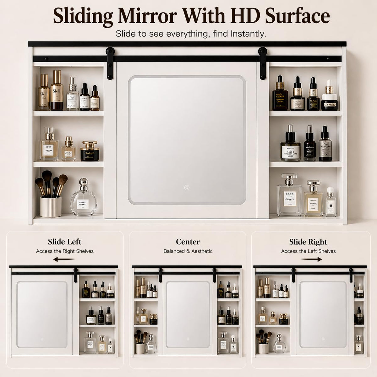 Glass Top Makeup Vanity with LED Mirror