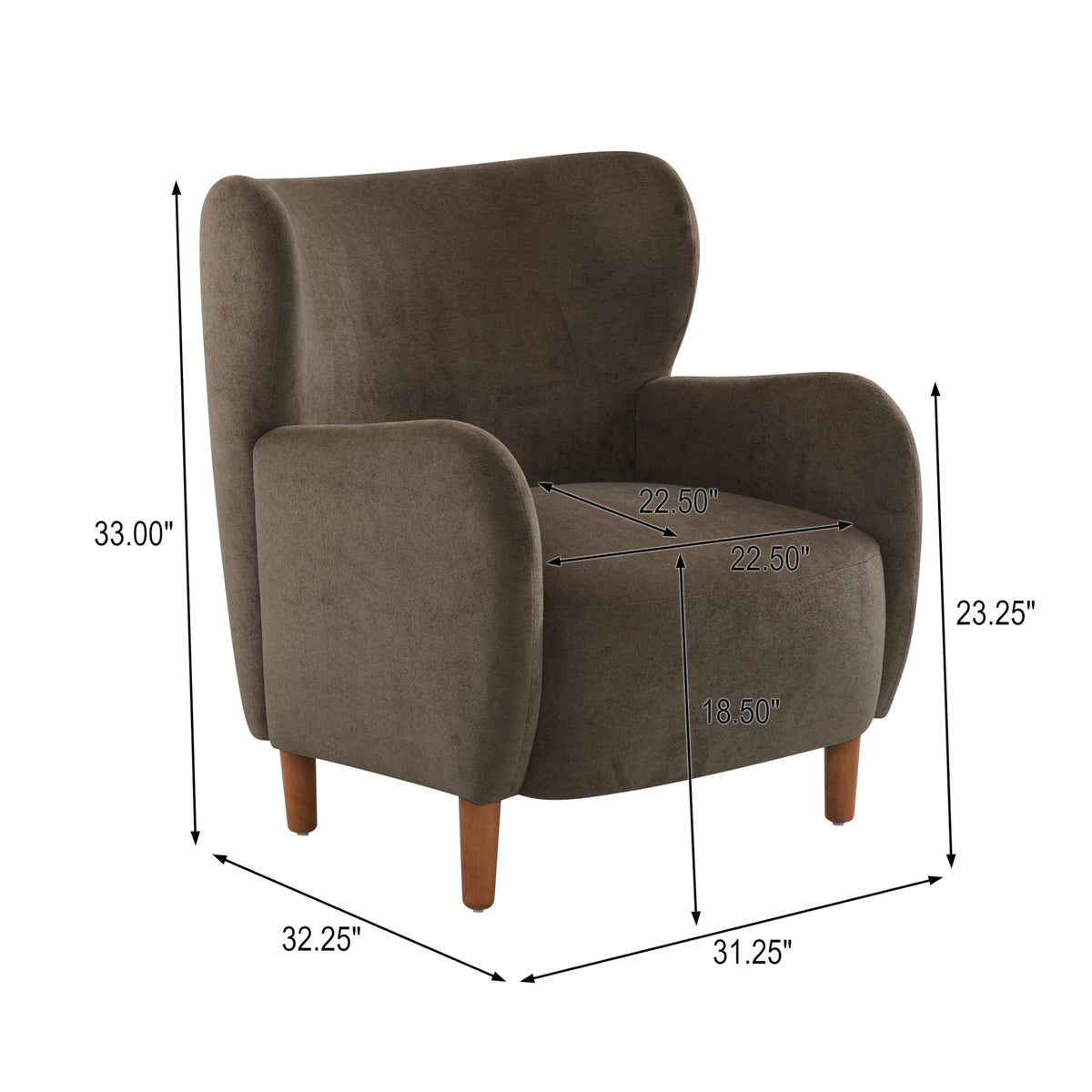 Christopher Knight Home Dolly Mid-Century Modern Velvet Upholstered Wingback Club Chair, Living Room Lounge Chair for Relaxation, Reading Armchair, Solid Wood Living Room Accent Chair, Dark Brown