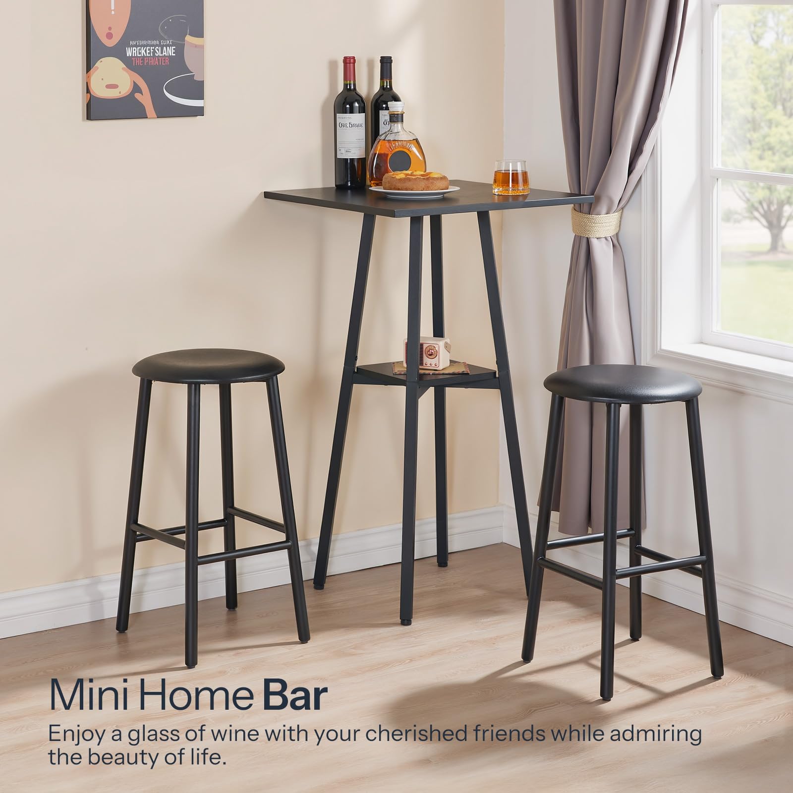 HOOBRO Bar Table, 2-Tier High Top Pub Table, Counter Height Table with Storage, Small Kitchen Dining Table, 36.6" High Bar Table for Living Room Party, Easy to Assemble, Black BB51BT01