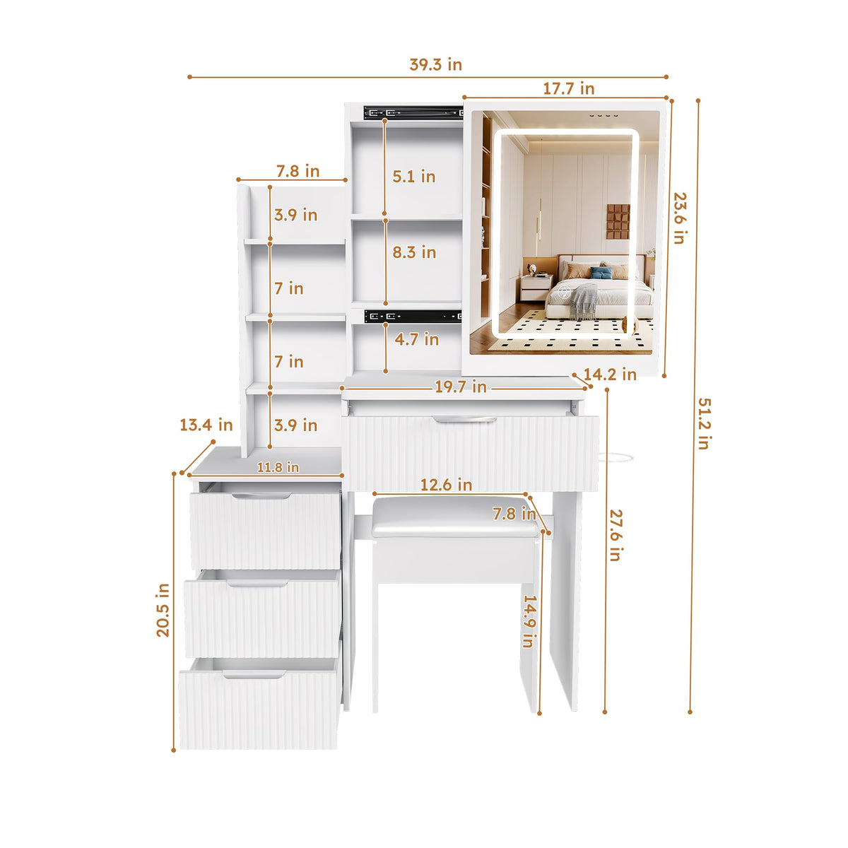 Fluted LED Makeup Vanity