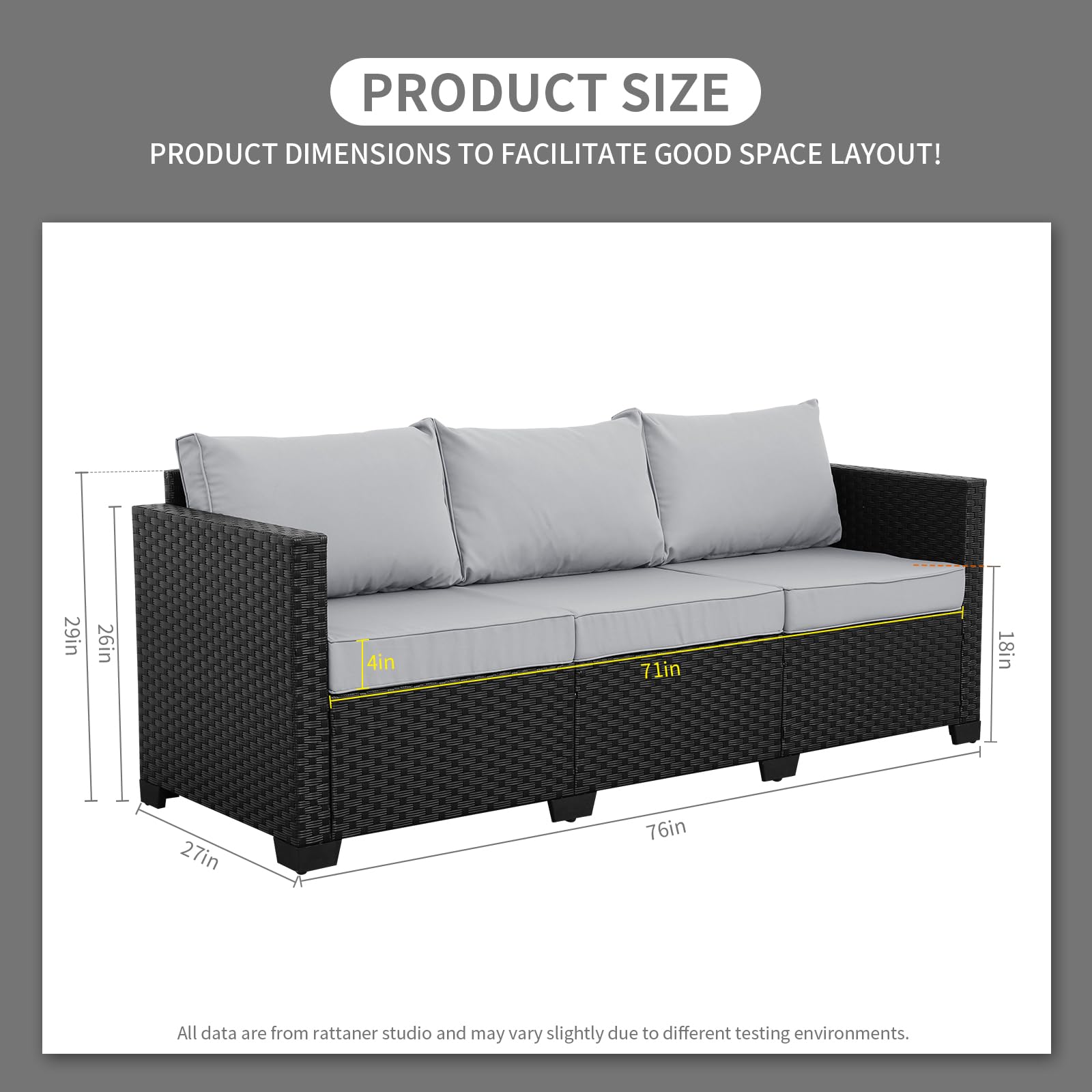 3-Seat Outdoor Patio Sofa with Waterproof Cover
