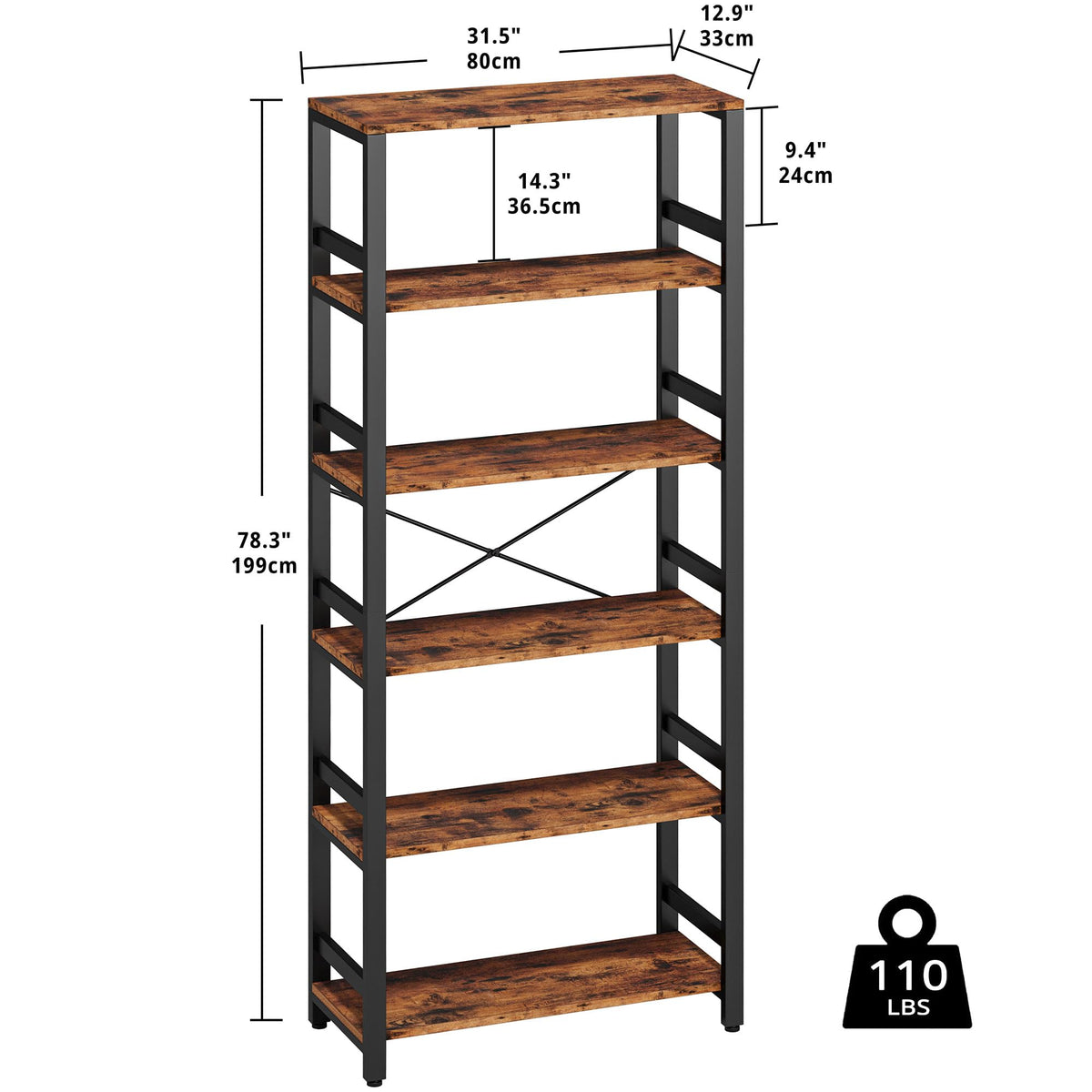 6-Tier Industrial Ladder Bookcase