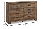 Signature Design by Ashley Trinell Rustic 6 Drawer Dresser with Safety Stop for Bedroom, Dark Brown